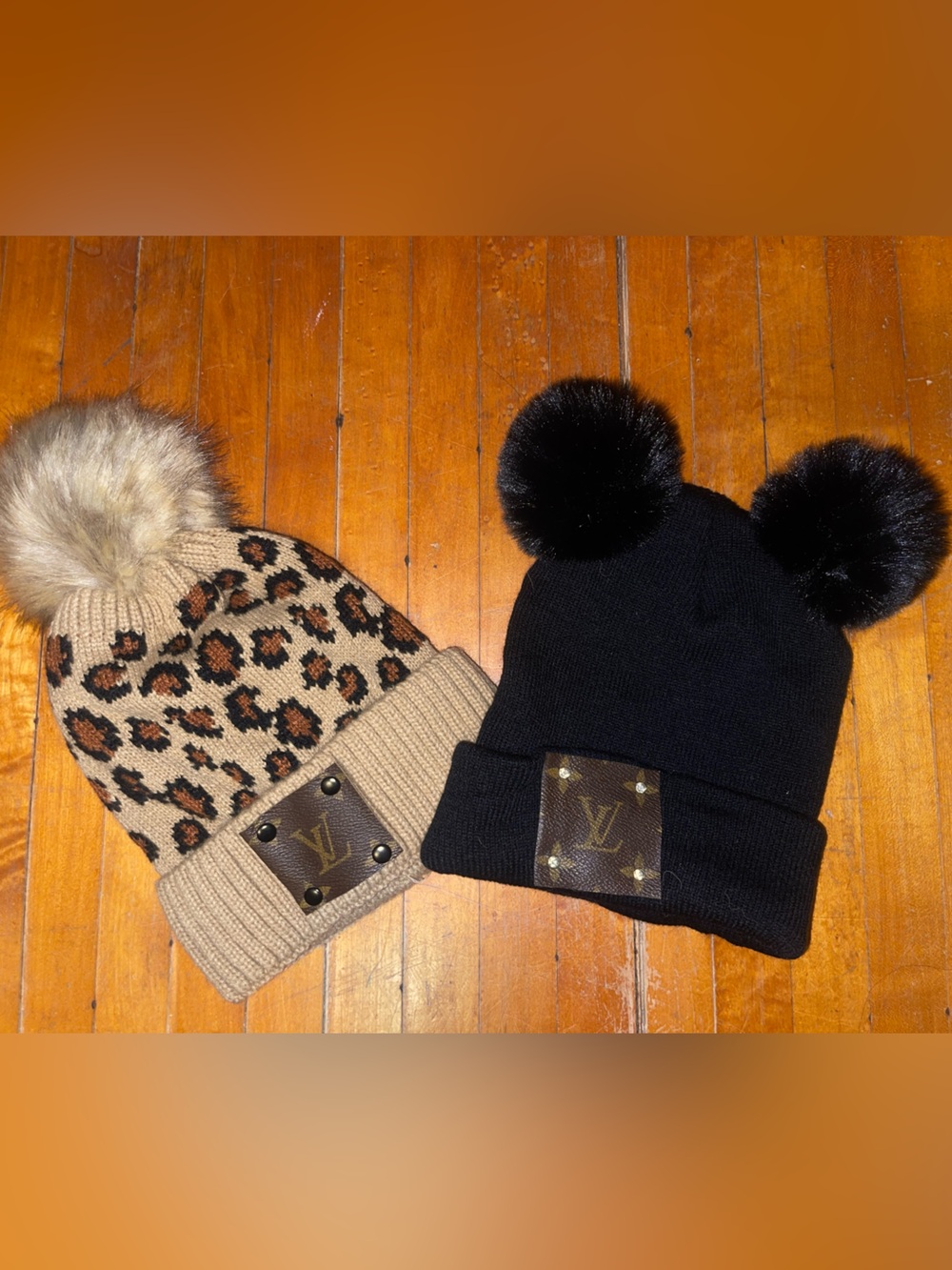 Luxury-Inspired Repurposed Louis Vuitton Pom Beanies